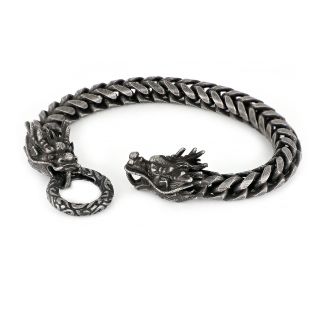 Men's stainless steel bracelet with black oxidation and dragon head - 