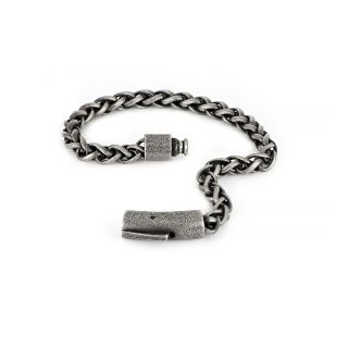 Men's stainless steel bracelet with black oxidation and round clasp - 