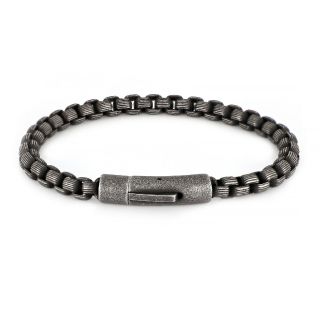 Men's stainless steel bracelet with black oxidation and simple clasp