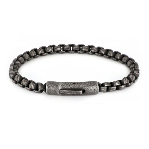 Men's stainless steel bracelet with black oxidation and simple clasp
