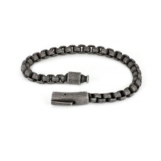 Men's stainless steel bracelet with black oxidation and simple clasp - 