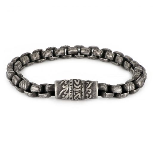 Men's stainless steel bracelet with black oxidation and magnet clasp