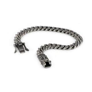 Men's stainless steel bracelet with black oxidation and embossed clasp - 