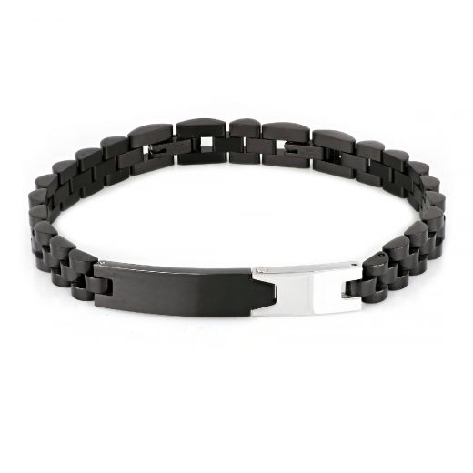 ID Bracelet made of stainless steel two parts, black - silver with matte glossy surface