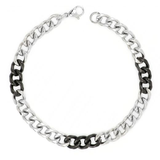 Men's stainless steel bracelet with black details