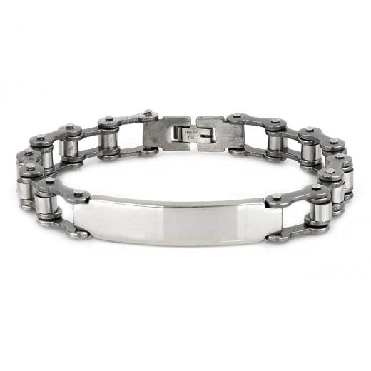ID Bracelet made of stainless steel with motorcycle chain design