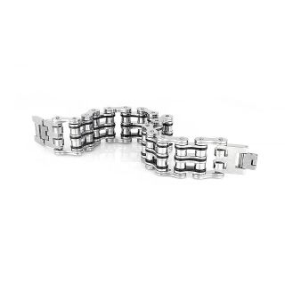 Men's stainless steel black and white bracelet with two rows motorcycle chain design - 