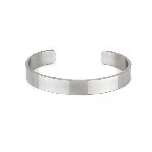 Men's stainless steel matte open cuff wide bracelet
