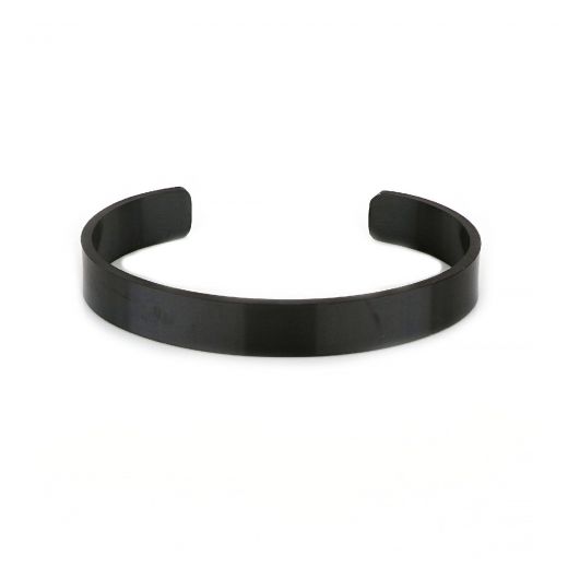 Men's stainless steel black matte open cuff wide bracelet
