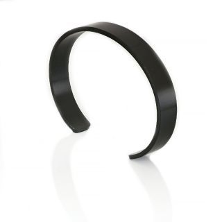 Men's stainless steel black matte open cuff wide bracelet - 