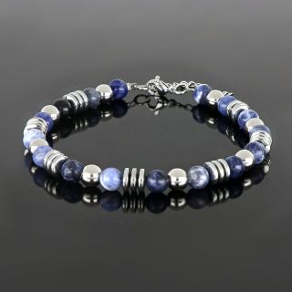 Bracelet made of semi precious stones with sodalite, hematite and stainless steel balls - 
