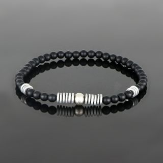 Bracelet made of semi precious stones with black onyx, grey hematite and a stainless steel ball - 