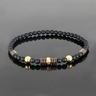 Bracelet made of semi precious stones with black onyx, brown hematite, gold plated stainless steel balls and meander - 