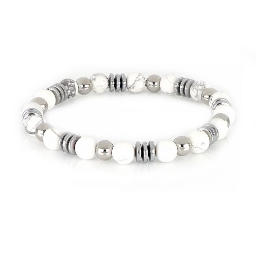 Black leather bracelet with steel elements