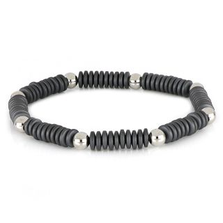 Bracelet made of semi precious stones with grey hematite and stainless steel balls 