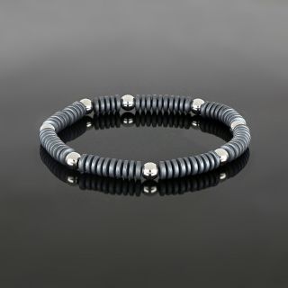 Bracelet made of semi precious stones with grey hematite and stainless steel balls - 