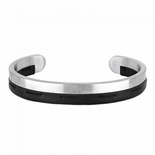 Bracelet open cuff silver and black