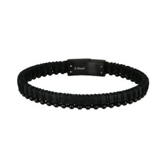 Ανδρικό βραχιόλι δερμάτινο μαύρο με ατσάλινο κούμπωμα