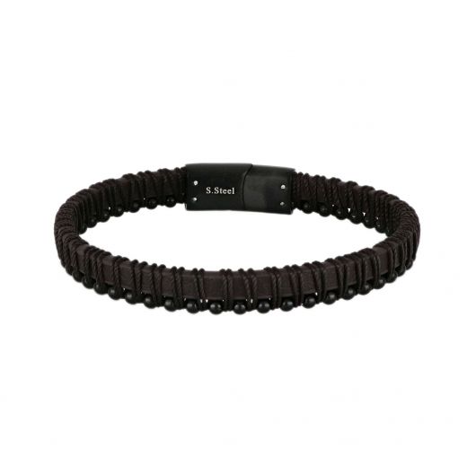 Ανδρικό βραχιόλι δερμάτινο καφέ με ατσάλινο κούμπωμα