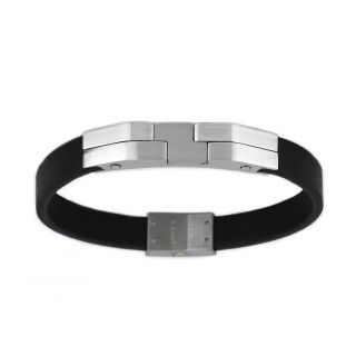 Ανδρικό βραχιόλι δερμάτινο μαύρο με ατσάλινο στοιχειο