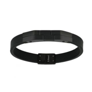 Ανδρικό βραχιόλι δερμάτινο μαύρο με ατσάλινο μαύρο στοιχειο