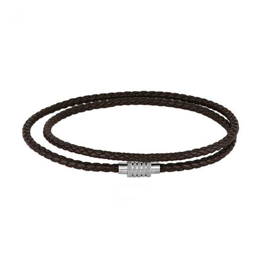 Brown leather bracelet with stainless steel clasp