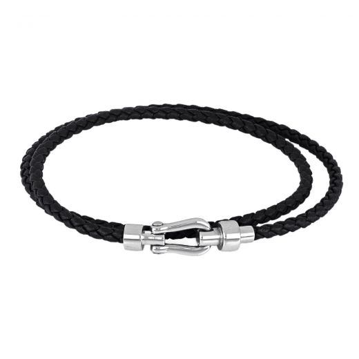 Black double leather bracelet and stainless steel clasp