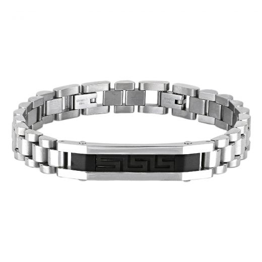 Bracelet made of stainless steel with black meander and steel clasp
