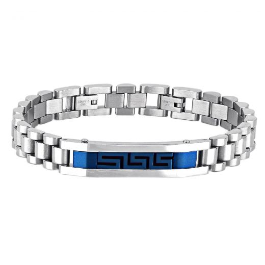 Bracelet made of stainless steel with blue meander and steel clasp