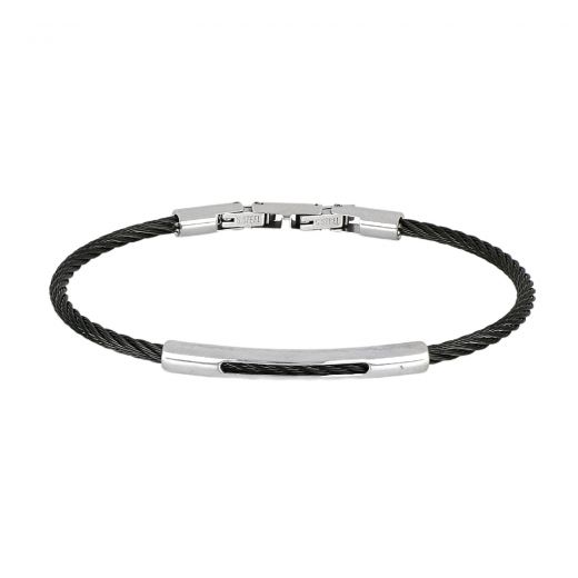 Stainless steel black bracelet "wire rope" design and steel element