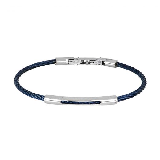 Stainless steel blue bracelet "wire rope" design and steel element