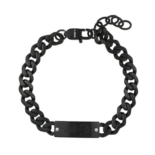 ID Bracelet black made of stainless steel  with embossed anchor