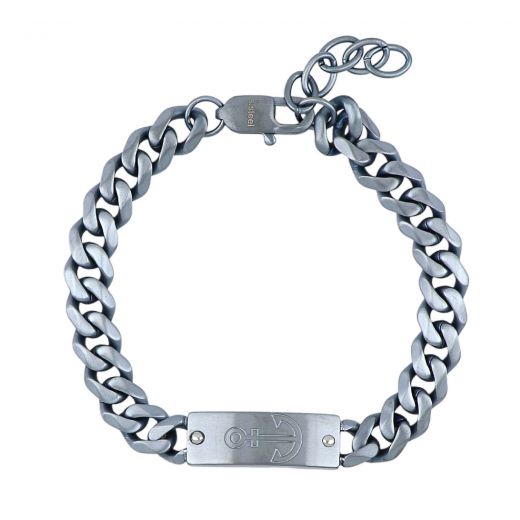 ID Bracelet ice blue made of stainless steel  with embossed anchor