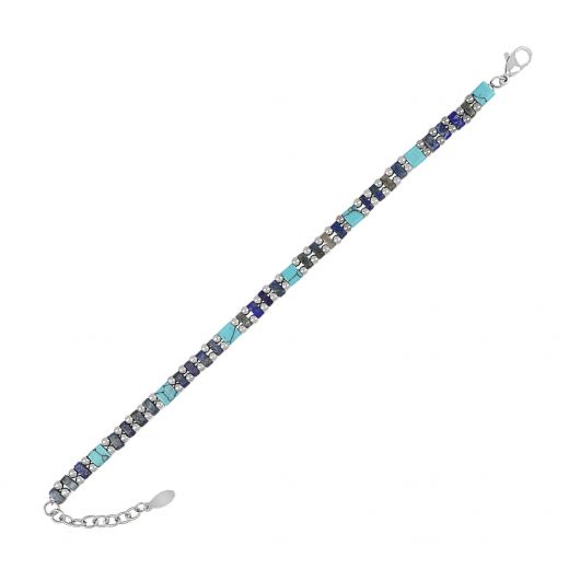 Stainless steel bracelet with semi-precious stones