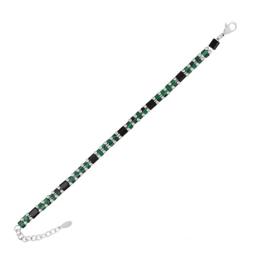 Stainless steel bracelet with semi-precious stones