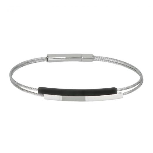 Stainless steel wire rope bracelet and two-tone white black steel element