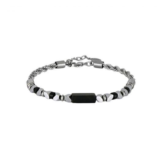 Stainless steel bracelet with semi-precious stones black onyx