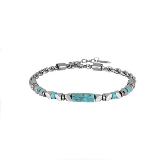 Stainless steel bracelet with semi-precious turquoise howlite stones
