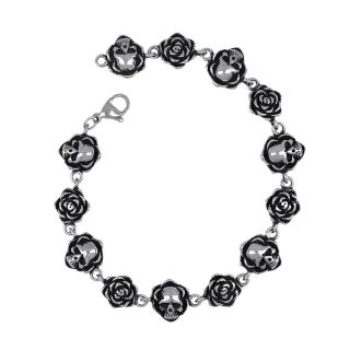 Men’s stainless steel bracelet with skulls and roses.