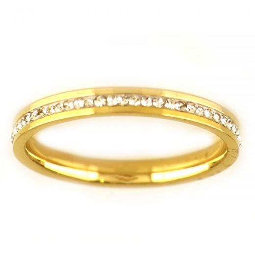 Stainless steel gold plated ring with strass