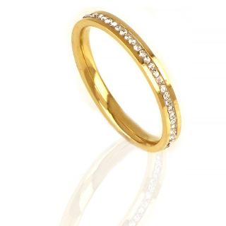 Stainless steel gold plated ring with strass - 