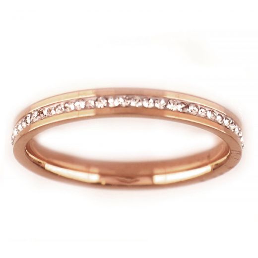 Stainless steel rose gold plated ring with strass