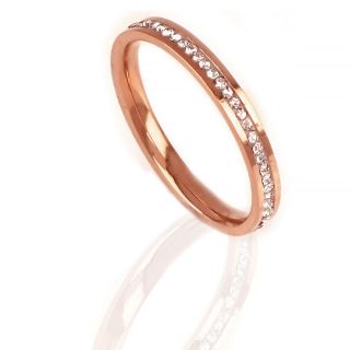 Stainless steel rose gold plated ring with strass - 