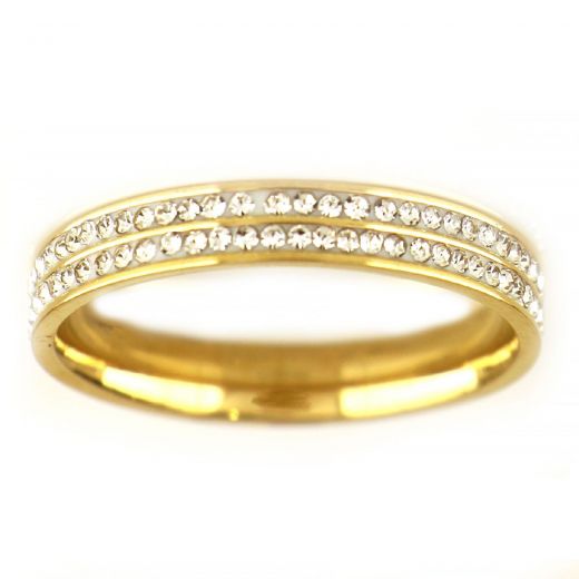 Stainless steel gold plated ring with strass DA12002-02
