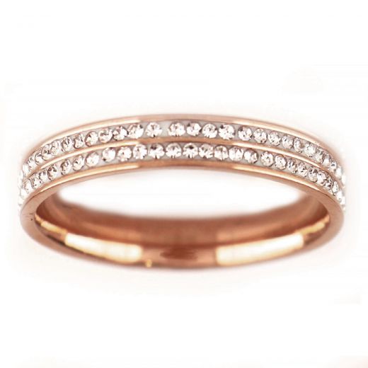 Stainless steel rose gold plated ring with strass DA12002-03