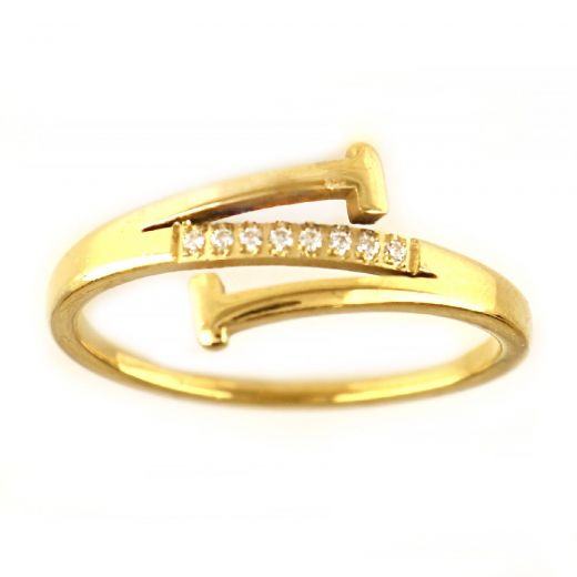 Stainless steel gold plated ring with zirconia DA12003-02