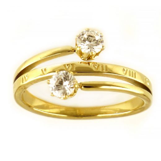 Stainless steel gold plated ring with zirconia DA12007-02
