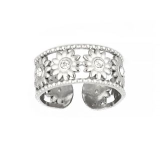 Δακτυλίδι απο ανοξείδωτο ατσάλι με λουλούδια και ζιργκόν