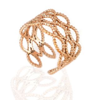 Stainless steel rose gold plated ring with curvy pattern - 