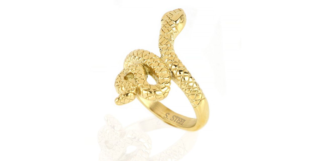 Stainless steel gold plated snake design ring DA1202902 Asimetrico.gr